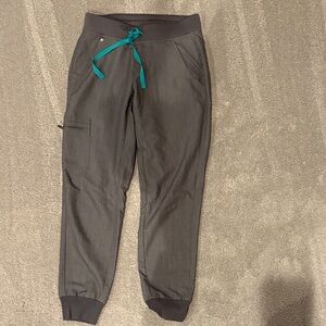 Figs women’s scrubs  Charcoal Joggers with Teal Drawstring XS petite